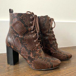 TREASURE & BOND Women Snake Print Embossed High Heel Boots - Size 7.5